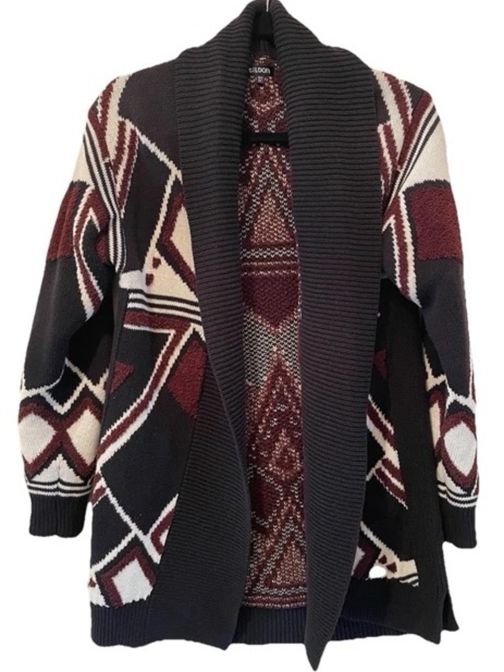 Cozy Geometric Open-Front Cardigan Sweater - Black/Brown/white - Tildon